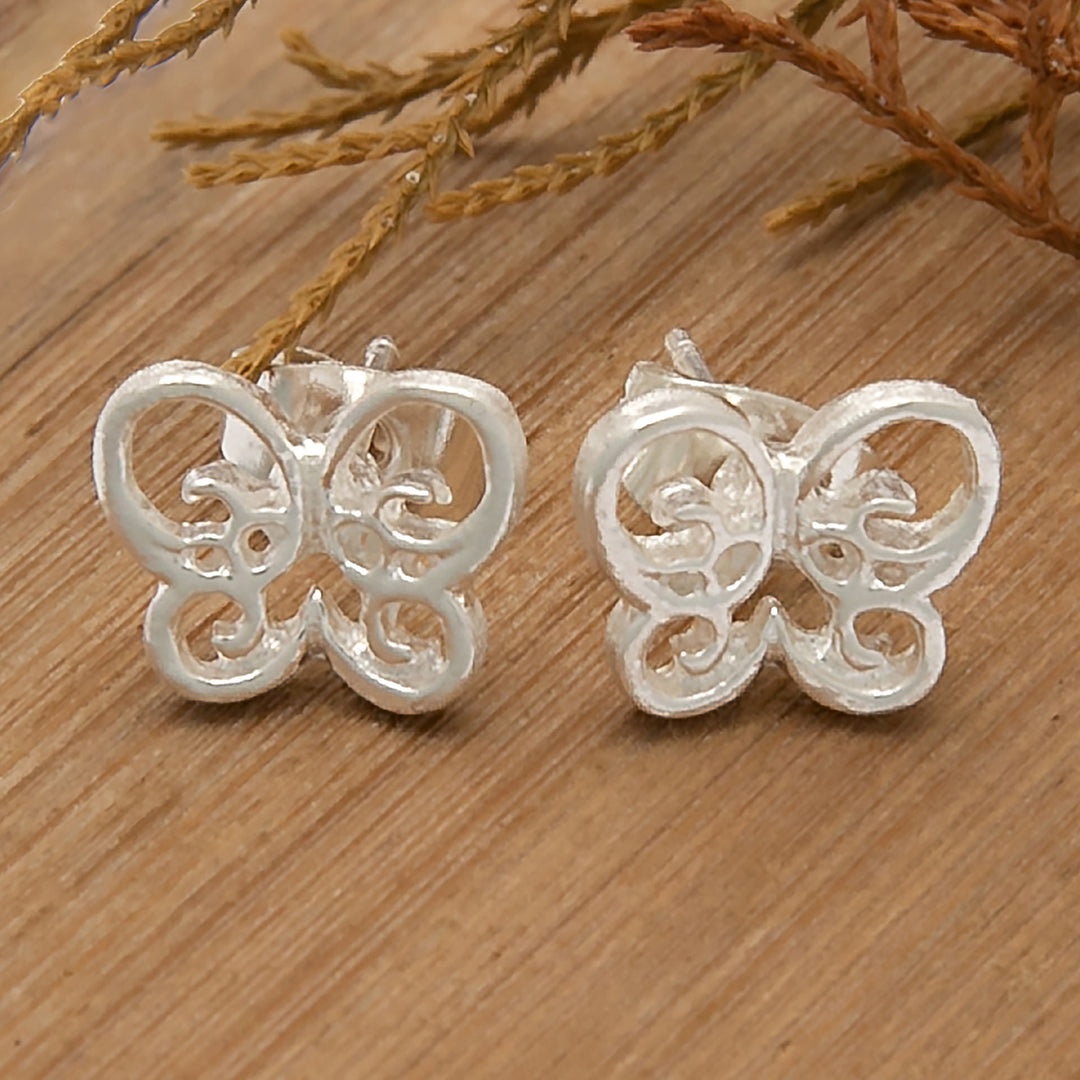 Openwork Polished Sterling Silver Butterfly Stud Earrings - Delicate Butterfly