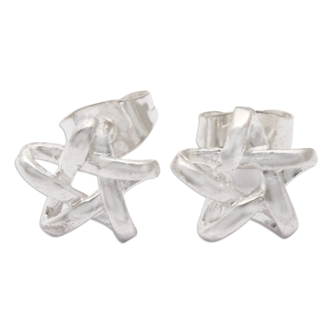 Polished Celtic Star Themed Sterling Silver Stud Earrings - Brilliant Star