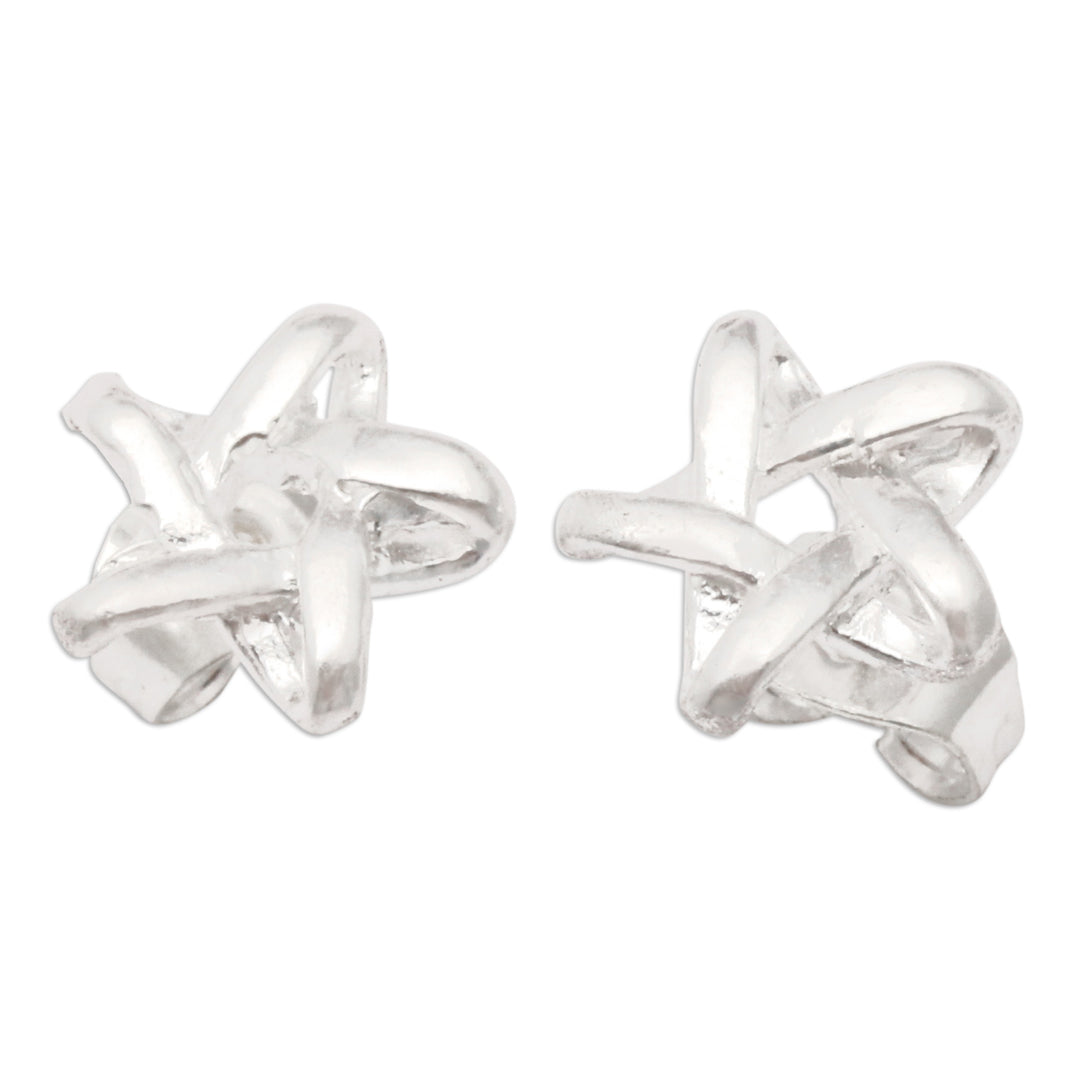 Polished Celtic Star Themed Sterling Silver Stud Earrings - Brilliant Star