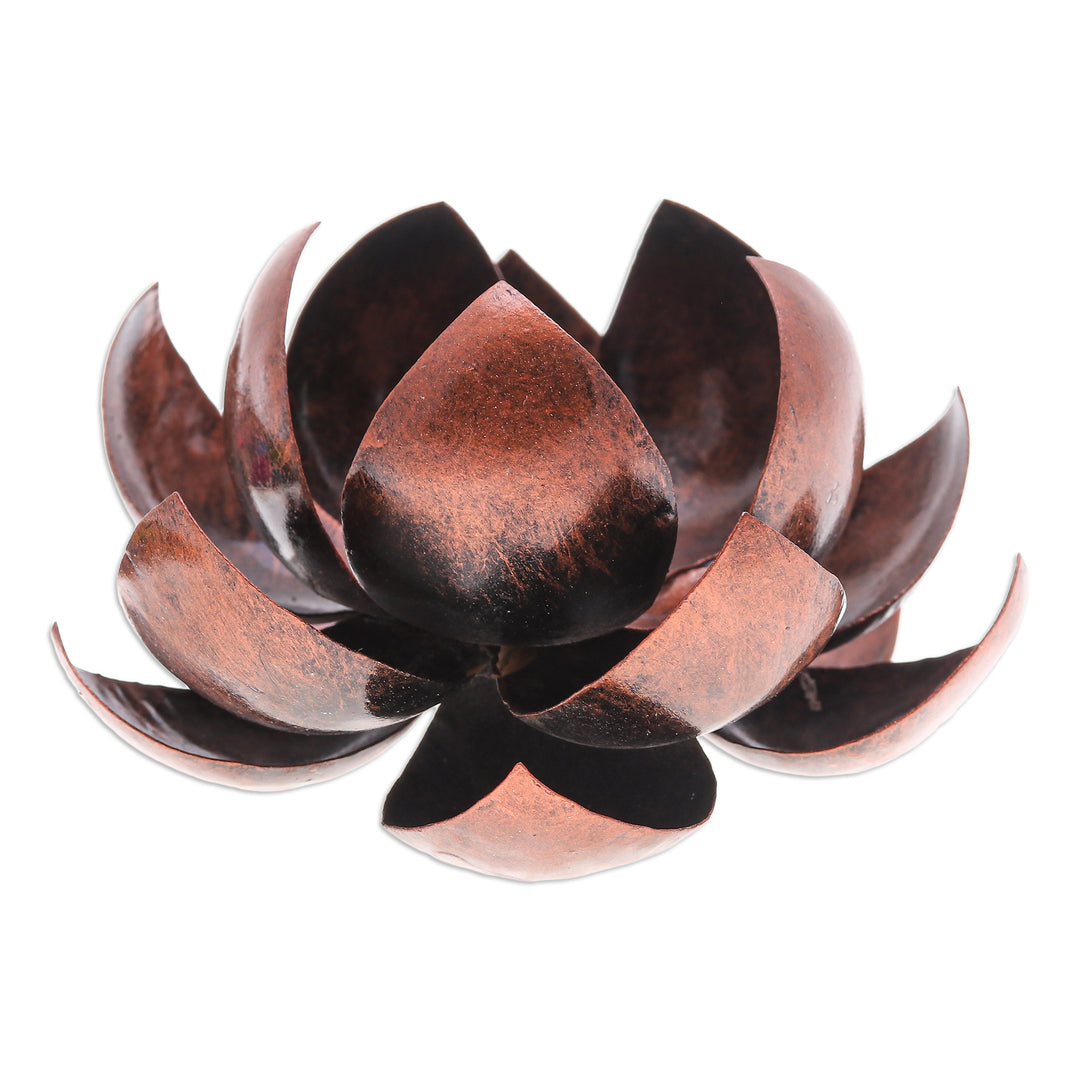 Handcrafted Copper-Hued Lotus Flower Steel Tealight Holder - Precious Lotus