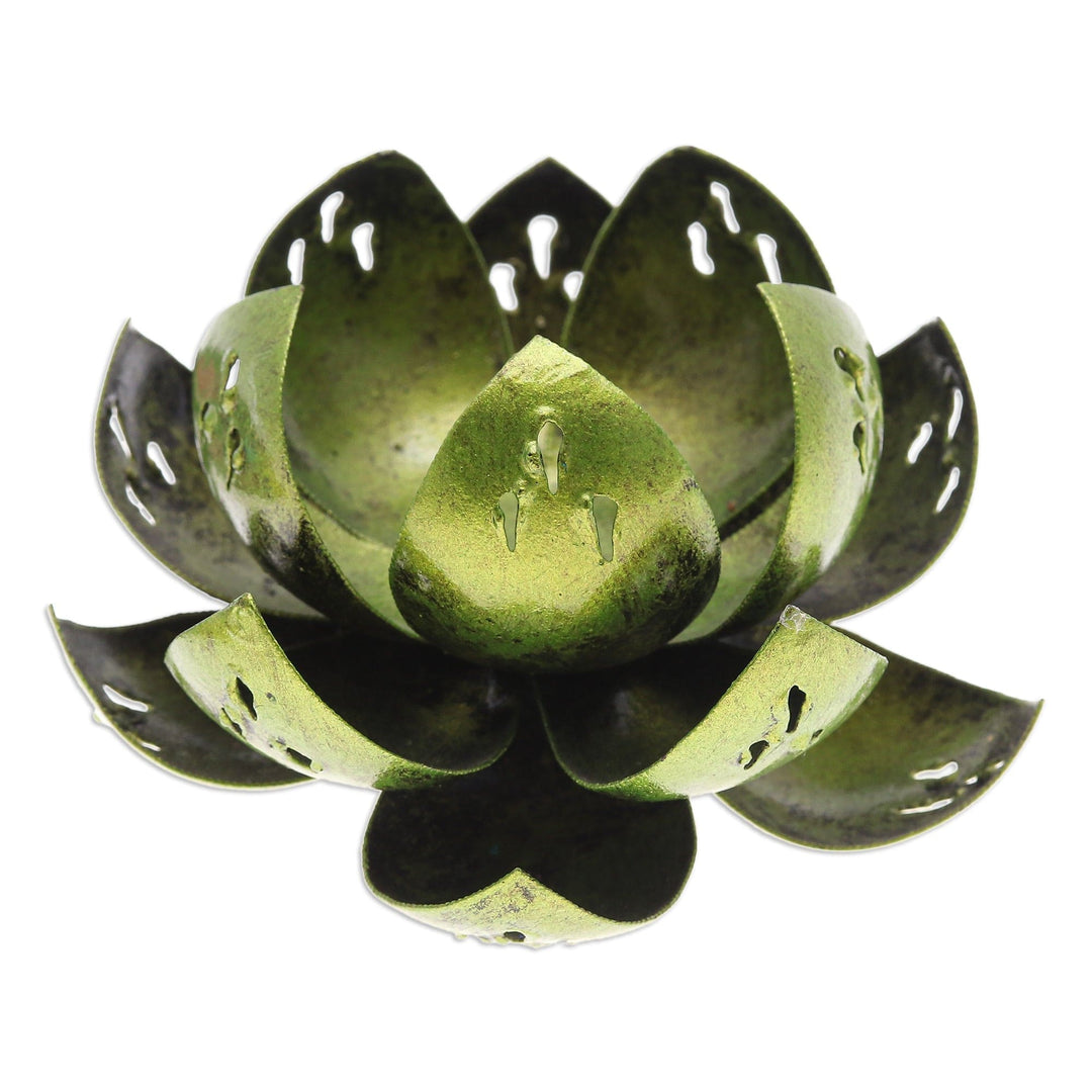 Handcrafted Light Green Steel Lotus Flower Tealight Holder - Precious Lotus in Light Green
