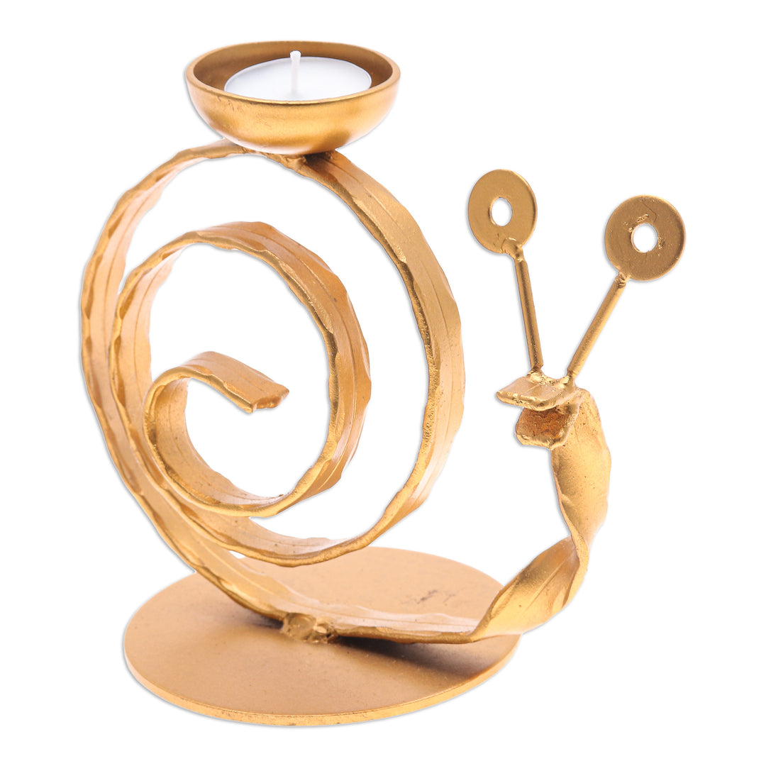 Handcrafted Iron Snail Tealight Holder in Gold Shade - Happy Snail in Gold
