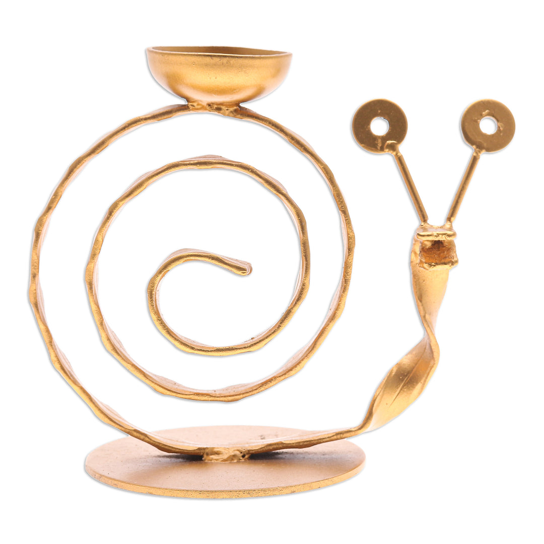 Handcrafted Iron Snail Tealight Holder in Gold Shade - Happy Snail in Gold
