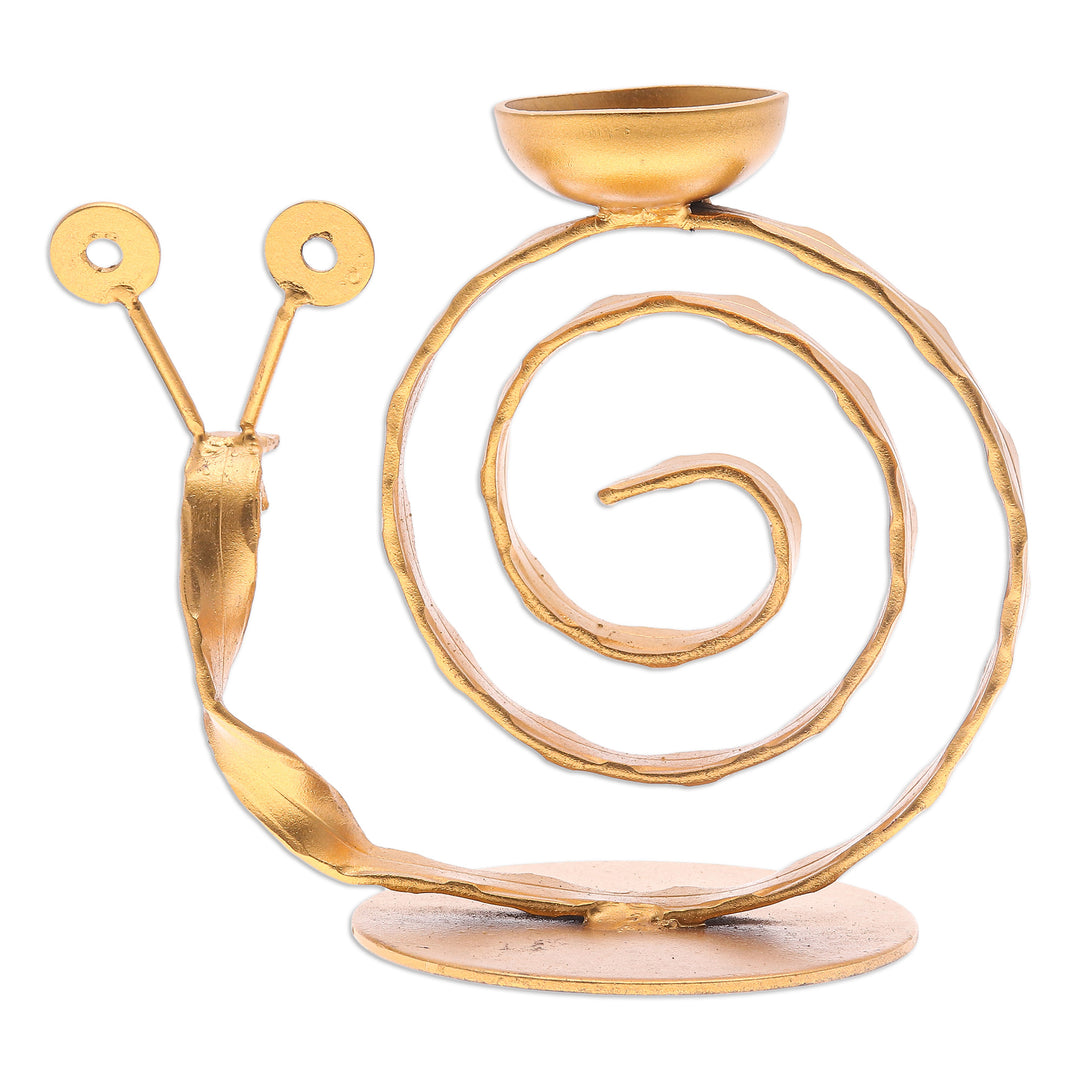 Handcrafted Iron Snail Tealight Holder in Gold Shade - Happy Snail in Gold