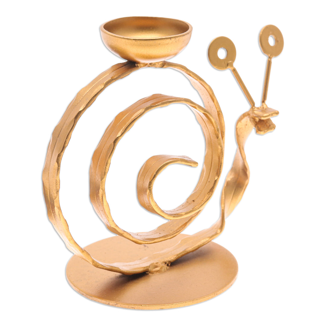 Handcrafted Iron Snail Tealight Holder in Gold Shade - Happy Snail in Gold