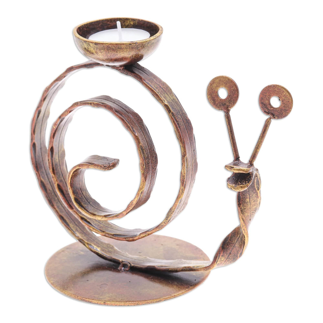 Handcrafted Iron Snail Tealight Holder in Copper Hue - Happy Snail