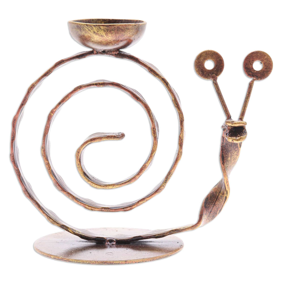 Handcrafted Iron Snail Tealight Holder in Copper Hue - Happy Snail