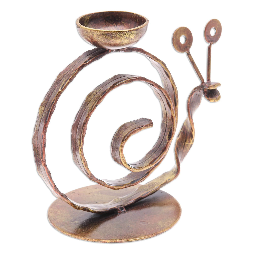 Handcrafted Iron Snail Tealight Holder in Copper Hue - Happy Snail