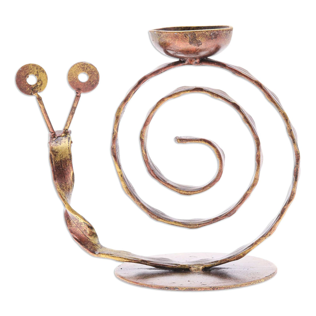 Handcrafted Iron Snail Tealight Holder in Copper Hue - Happy Snail