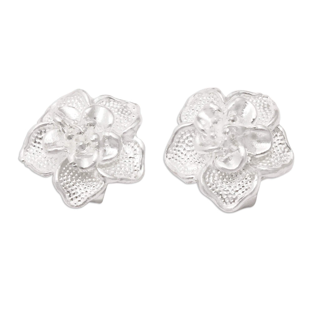 Textured Azalea Flower Sterling Silver Stud Earrings - Blooming Azalea