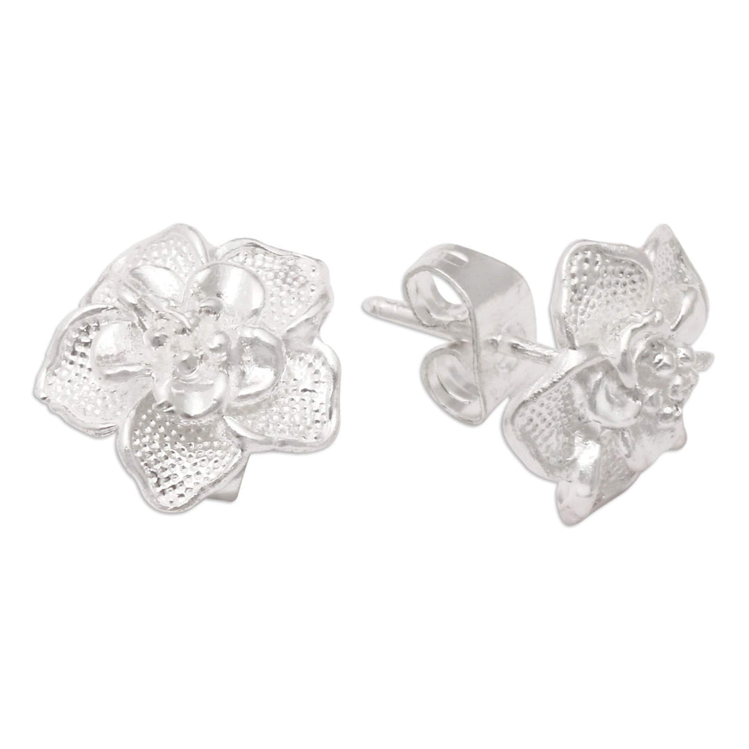 Textured Azalea Flower Sterling Silver Stud Earrings - Blooming Azalea