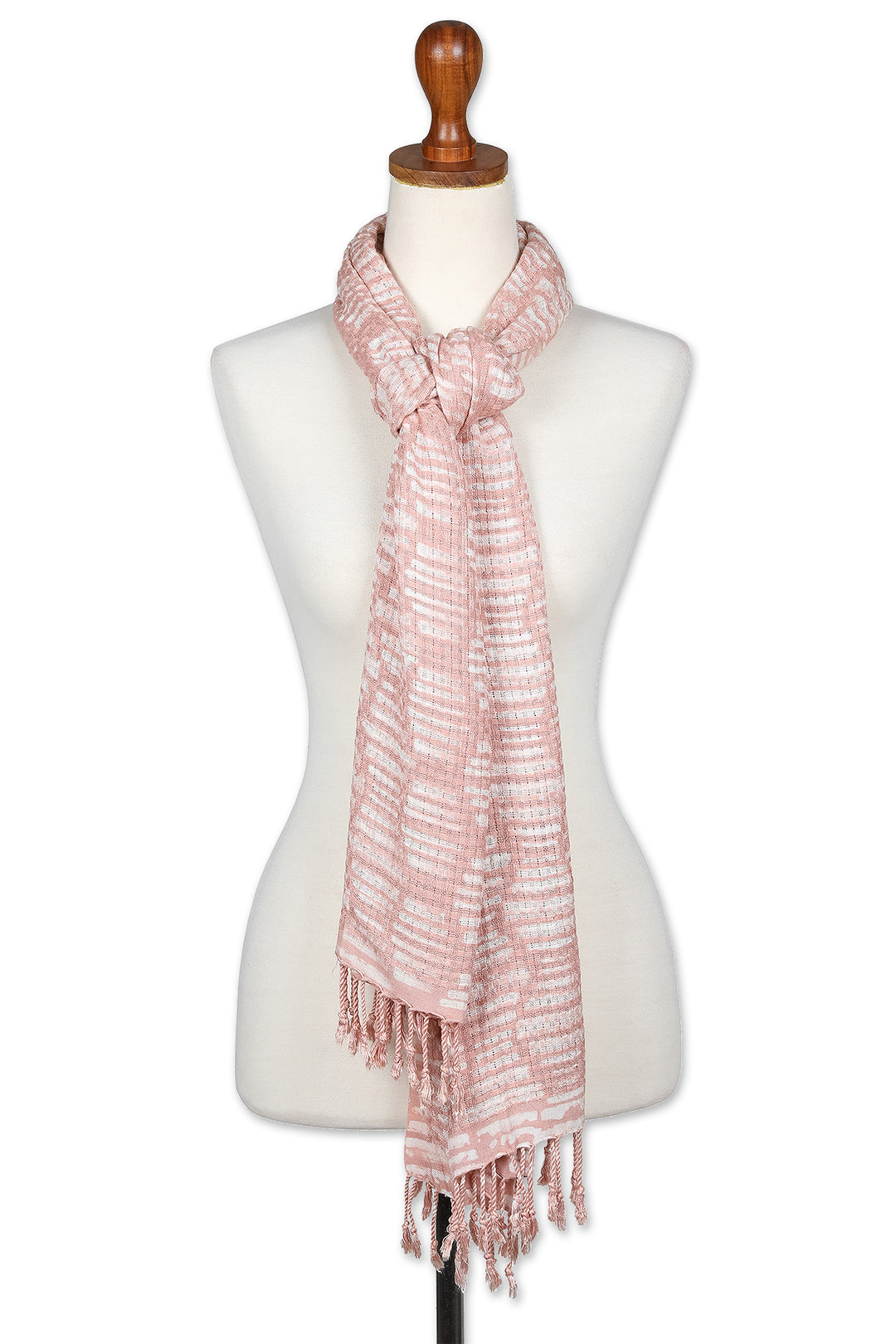 Handwoven Peach and White 100% Rayon Scarf with Fringes - Peach Mosaic