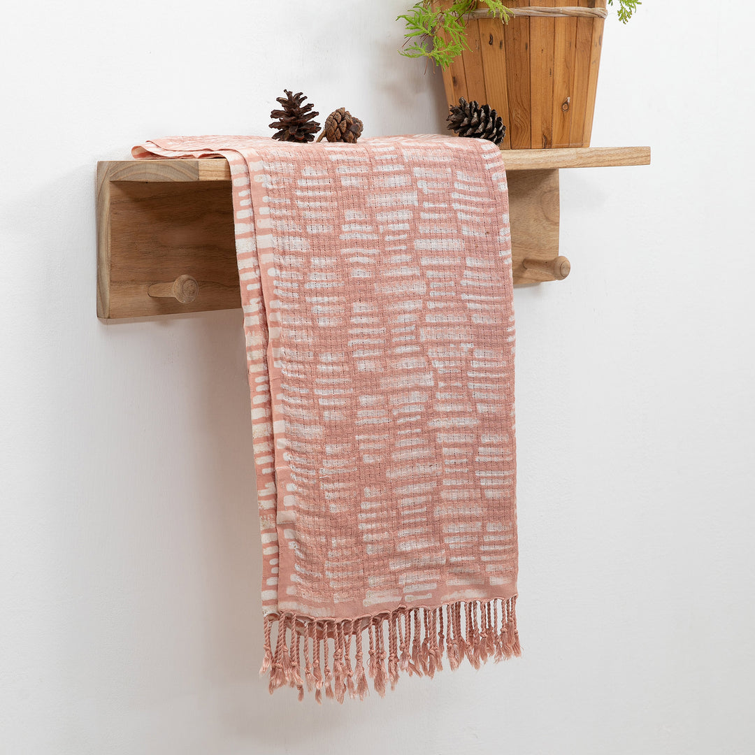 Handwoven Peach and White 100% Rayon Scarf with Fringes - Peach Mosaic