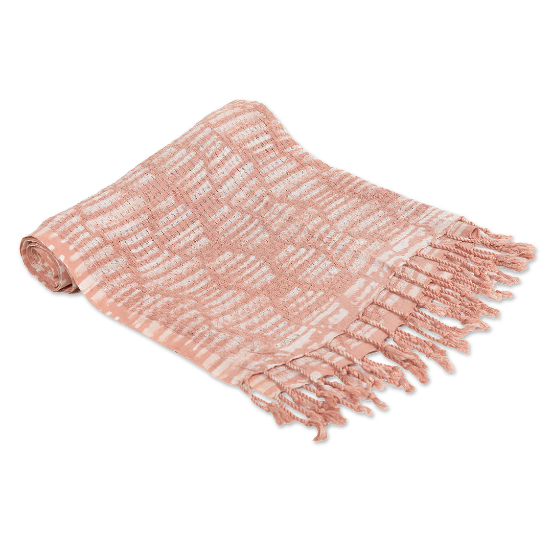 Handwoven Peach and White 100% Rayon Scarf with Fringes - Peach Mosaic