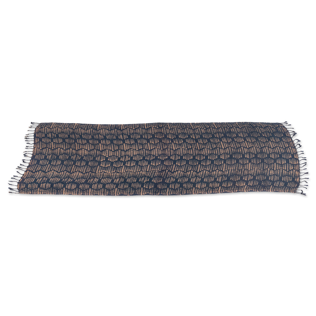 Handwoven Midnight and Brown 100% Rayon Scarf with Fringes - Midnight Mosaic