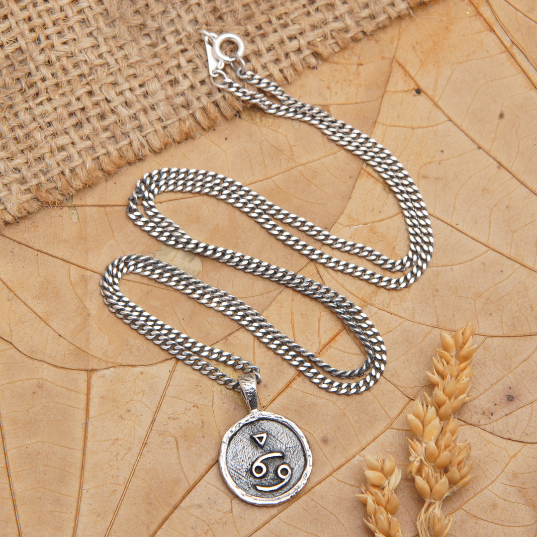 Sterling Silver Necklace with Cancer Zodiac Sign Pendant - Cancer Charm