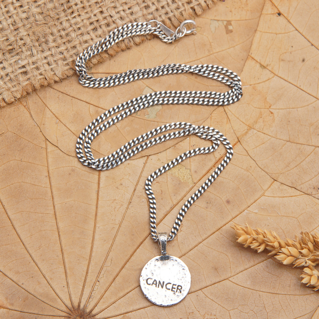 Sterling Silver Necklace with Cancer Zodiac Sign Pendant - Cancer Charm