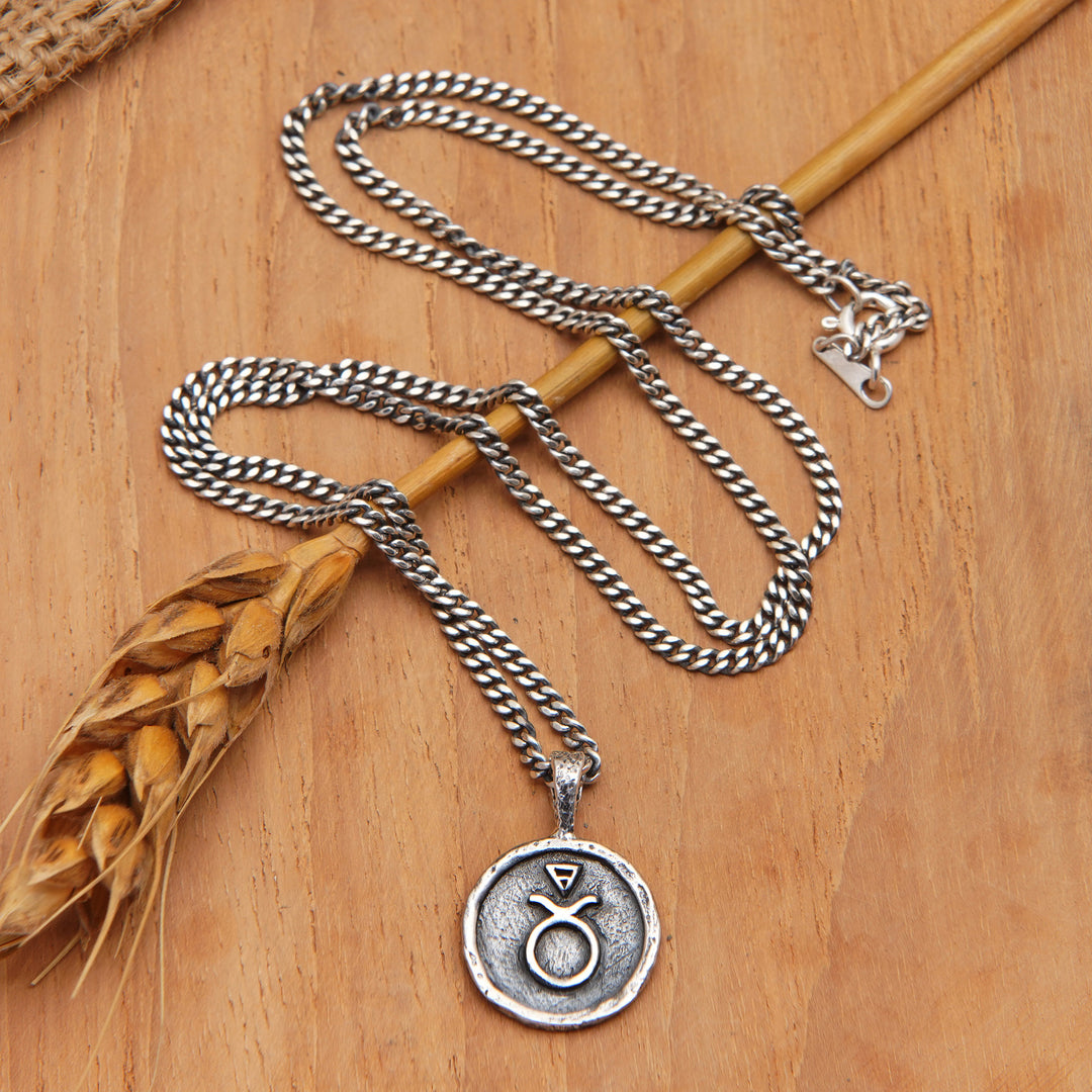 Sterling Silver Necklace with Taurus Zodiac Sign Pendant - Taurus Charm