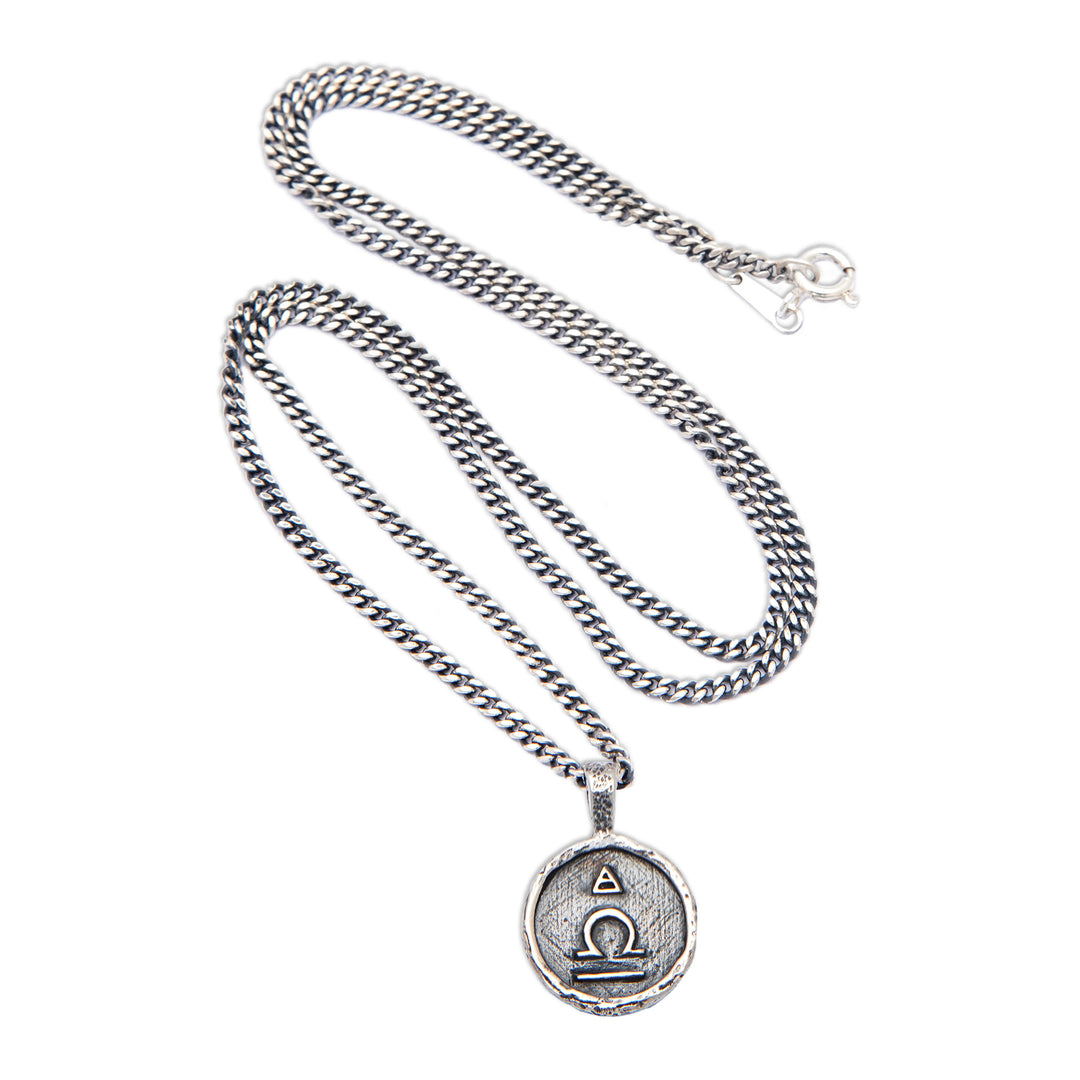 Sterling Silver Necklace with Libra Zodiac Sign Pendant - Libra Charm