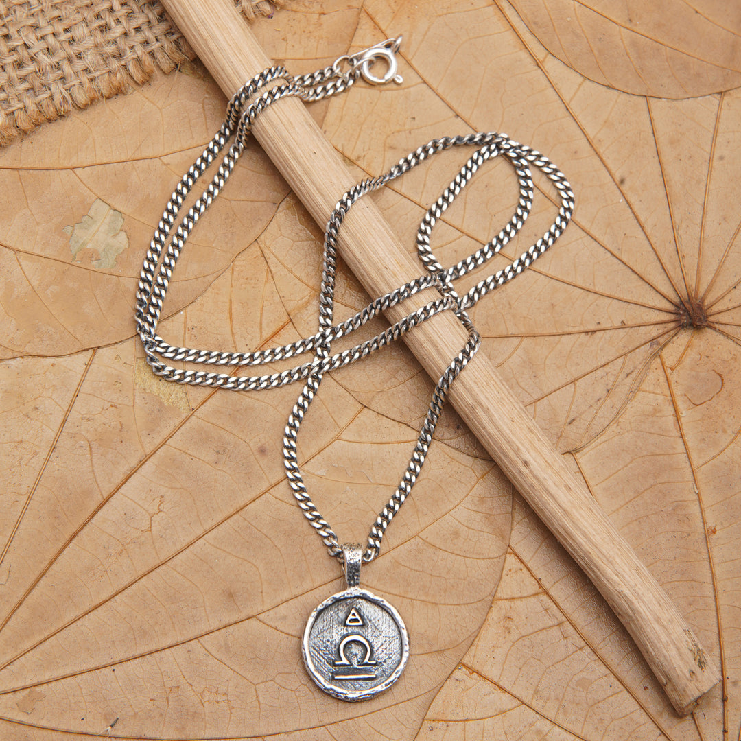 Sterling Silver Necklace with Libra Zodiac Sign Pendant - Libra Charm