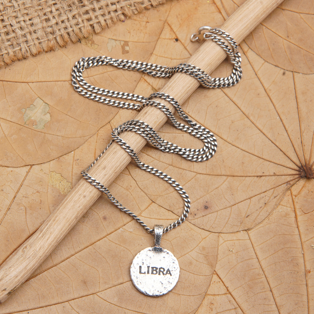 Sterling Silver Necklace with Libra Zodiac Sign Pendant - Libra Charm