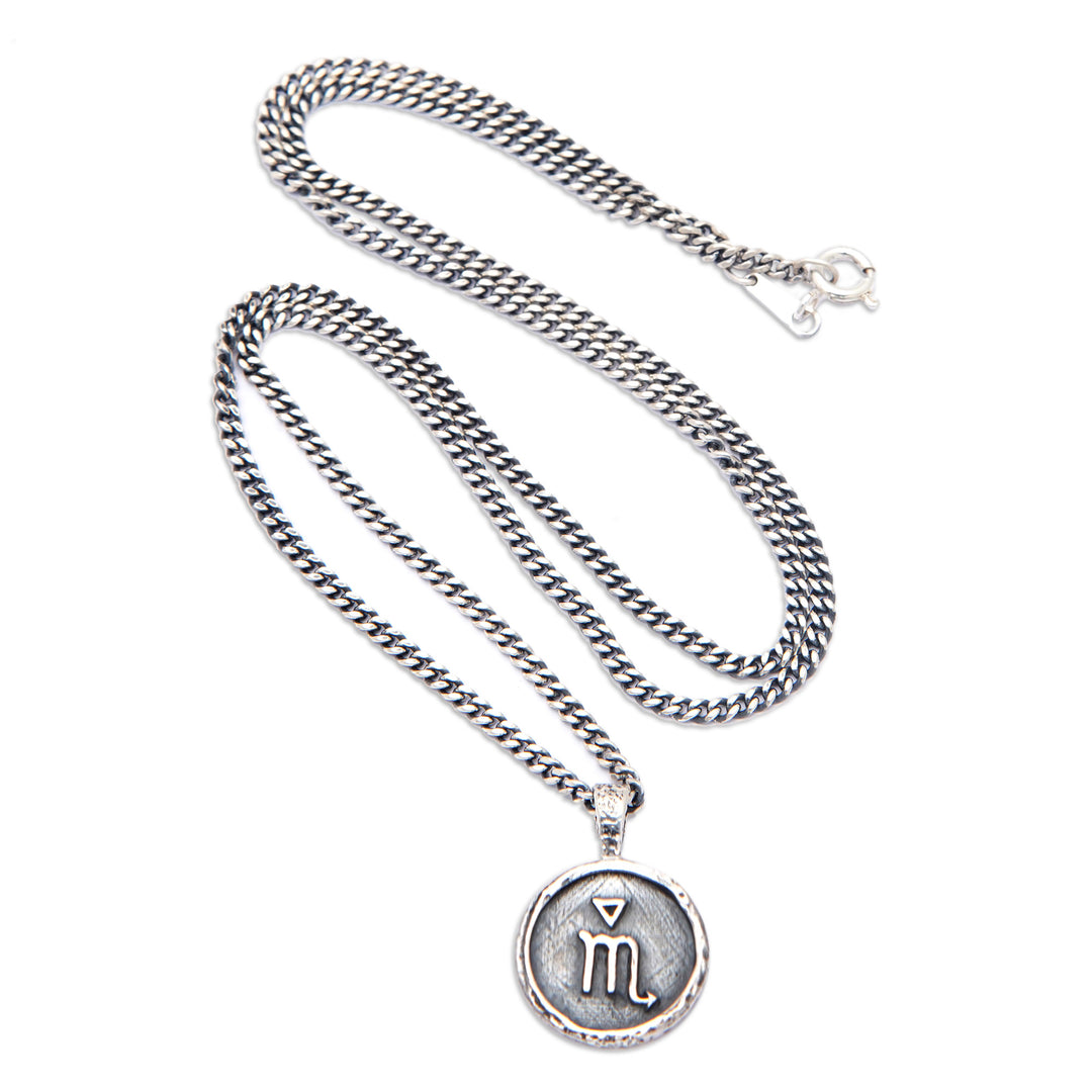 Sterling Silver Necklace with Scorpio Zodiac Sign Pendant - Scorpio Charm