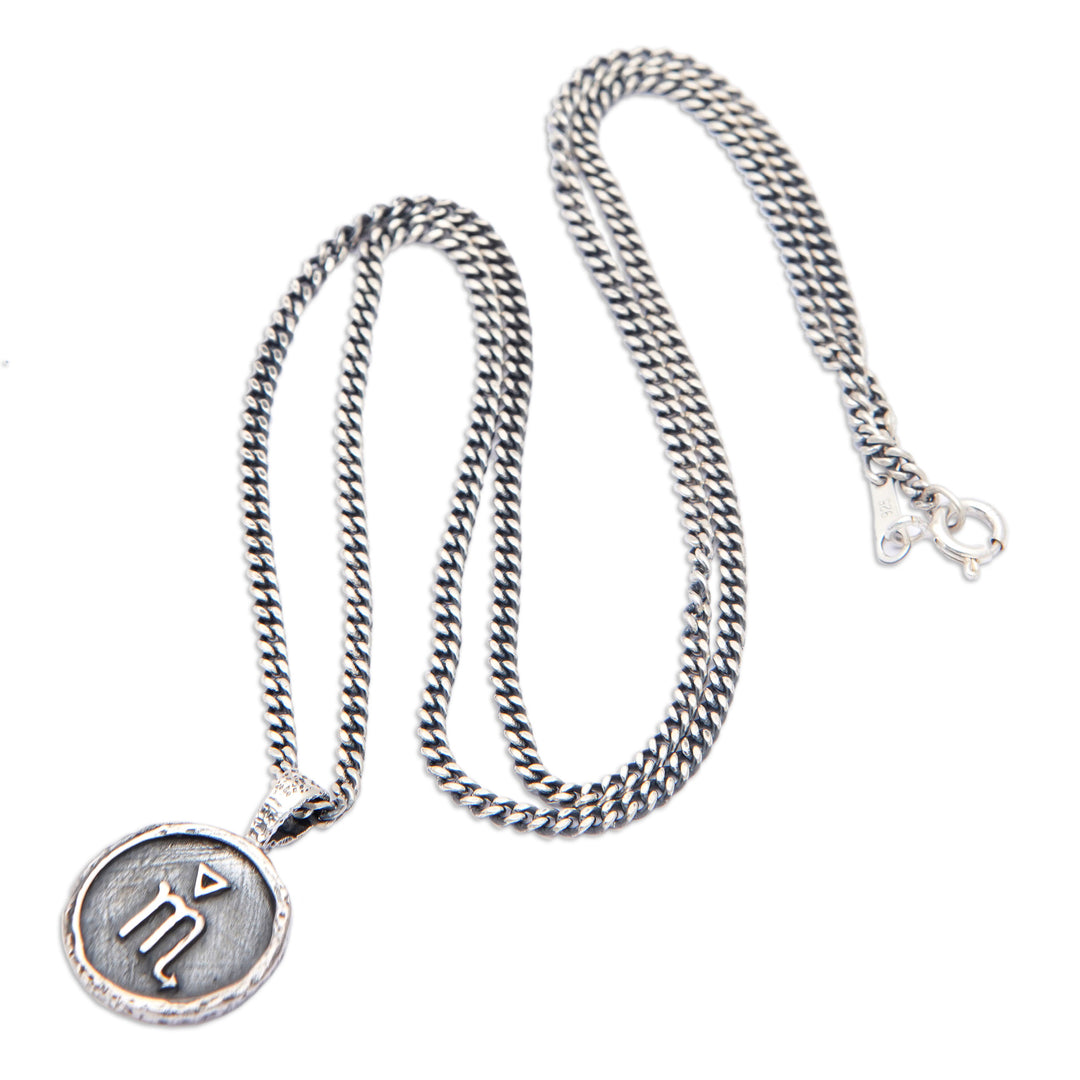 Sterling Silver Necklace with Scorpio Zodiac Sign Pendant - Scorpio Charm