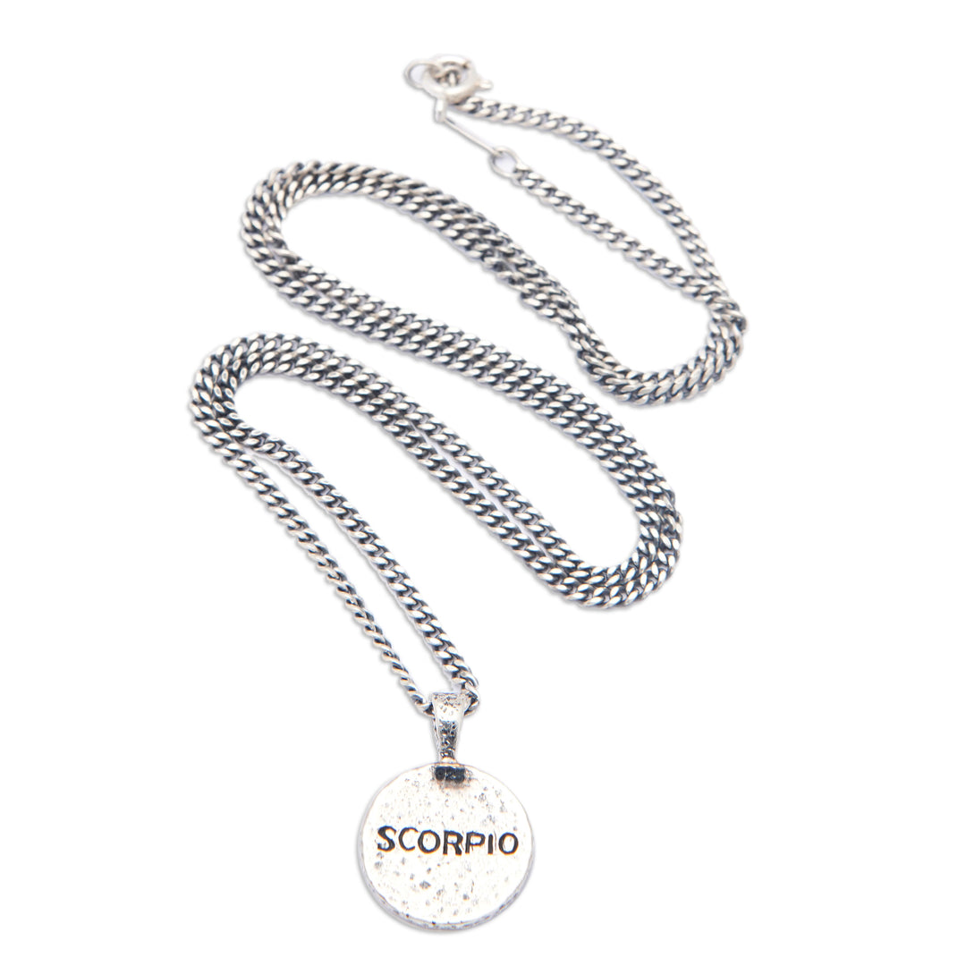 Sterling Silver Necklace with Scorpio Zodiac Sign Pendant - Scorpio Charm