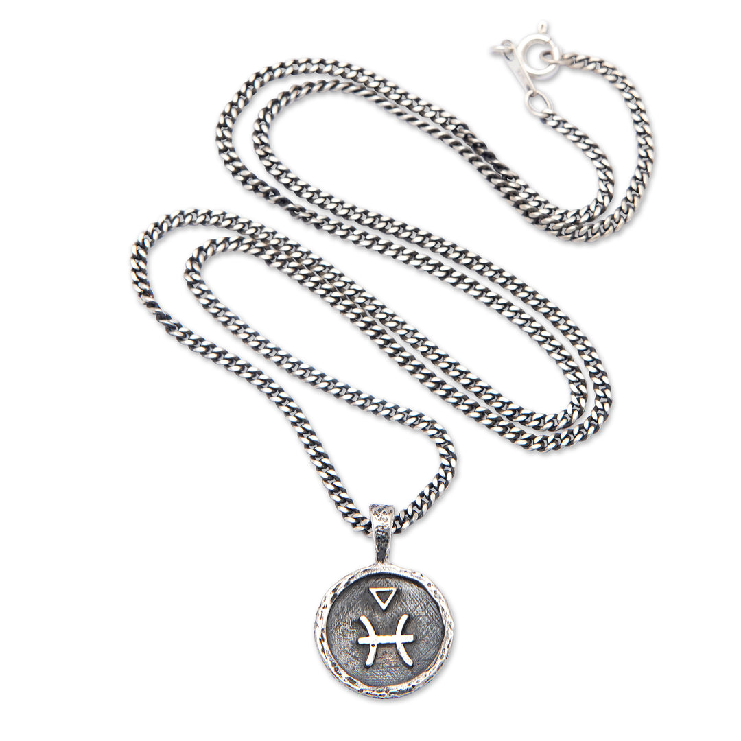 Sterling Silver Necklace with Pisces Zodiac Sign Pendant - Pisces Charm