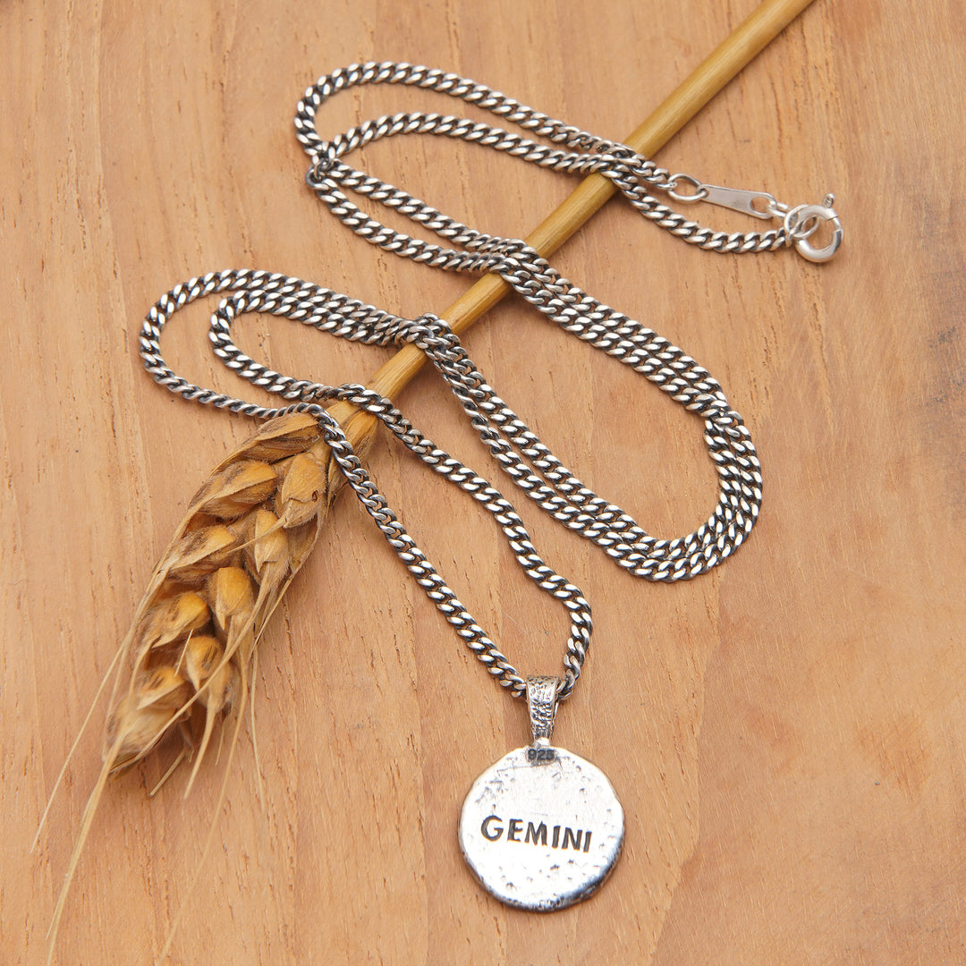 Sterling Silver Necklace with Gemini Zodiac Sign Pendant - Gemini Charm