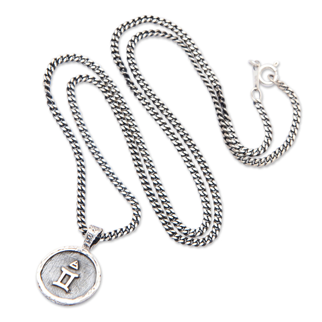 Sterling Silver Necklace with Gemini Zodiac Sign Pendant - Gemini Charm