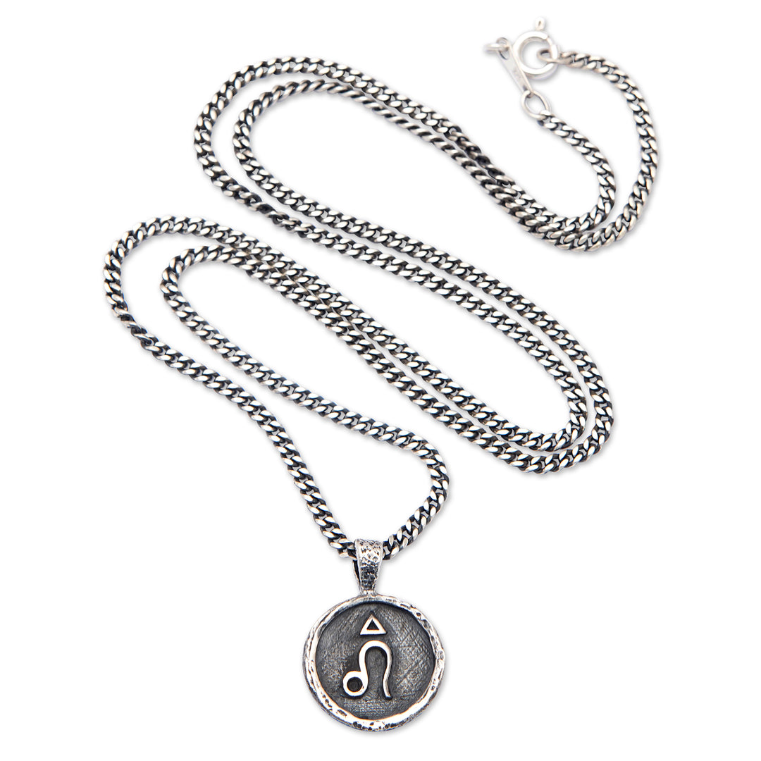 Sterling Silver Necklace with Leo Zodiac Sign Pendant - Leo Charm