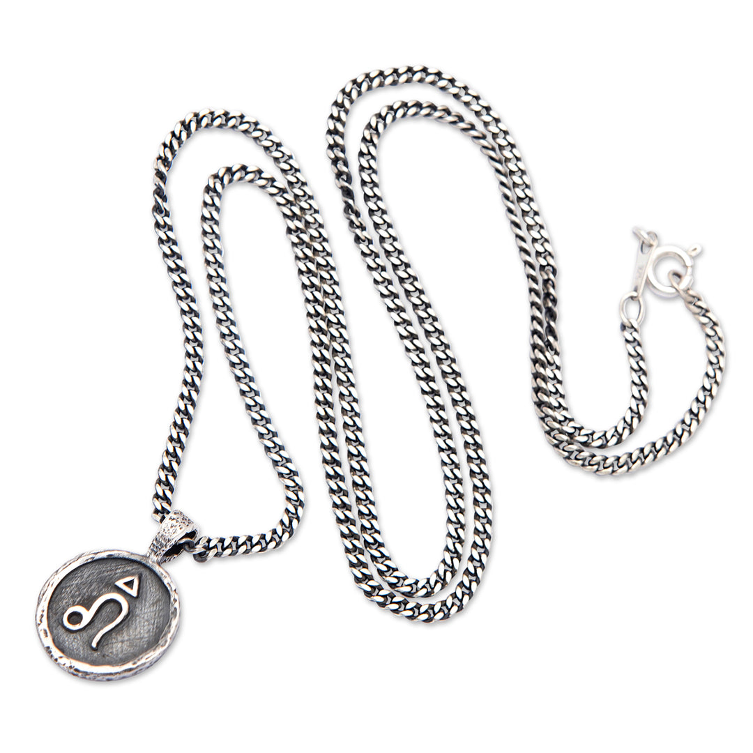 Sterling Silver Necklace with Leo Zodiac Sign Pendant - Leo Charm