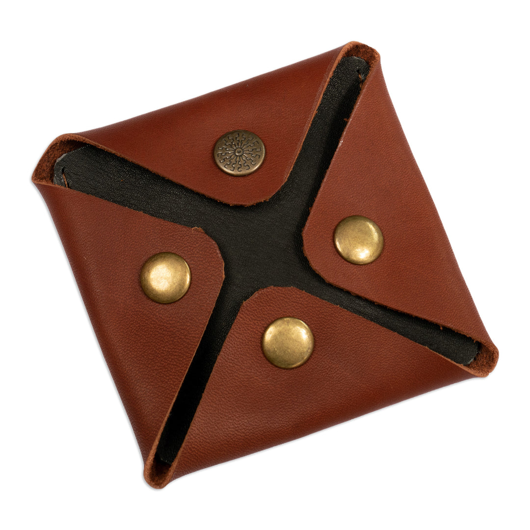 Men's Modern Geometric Coffee Leather Coin Holder - Modern Collective