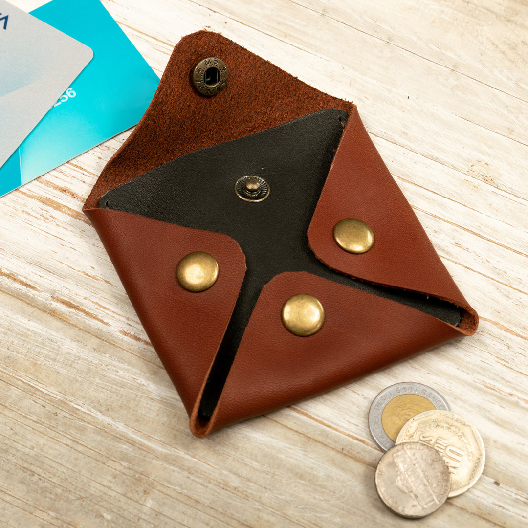 Men's Modern Geometric Coffee Leather Coin Holder - Modern Collective