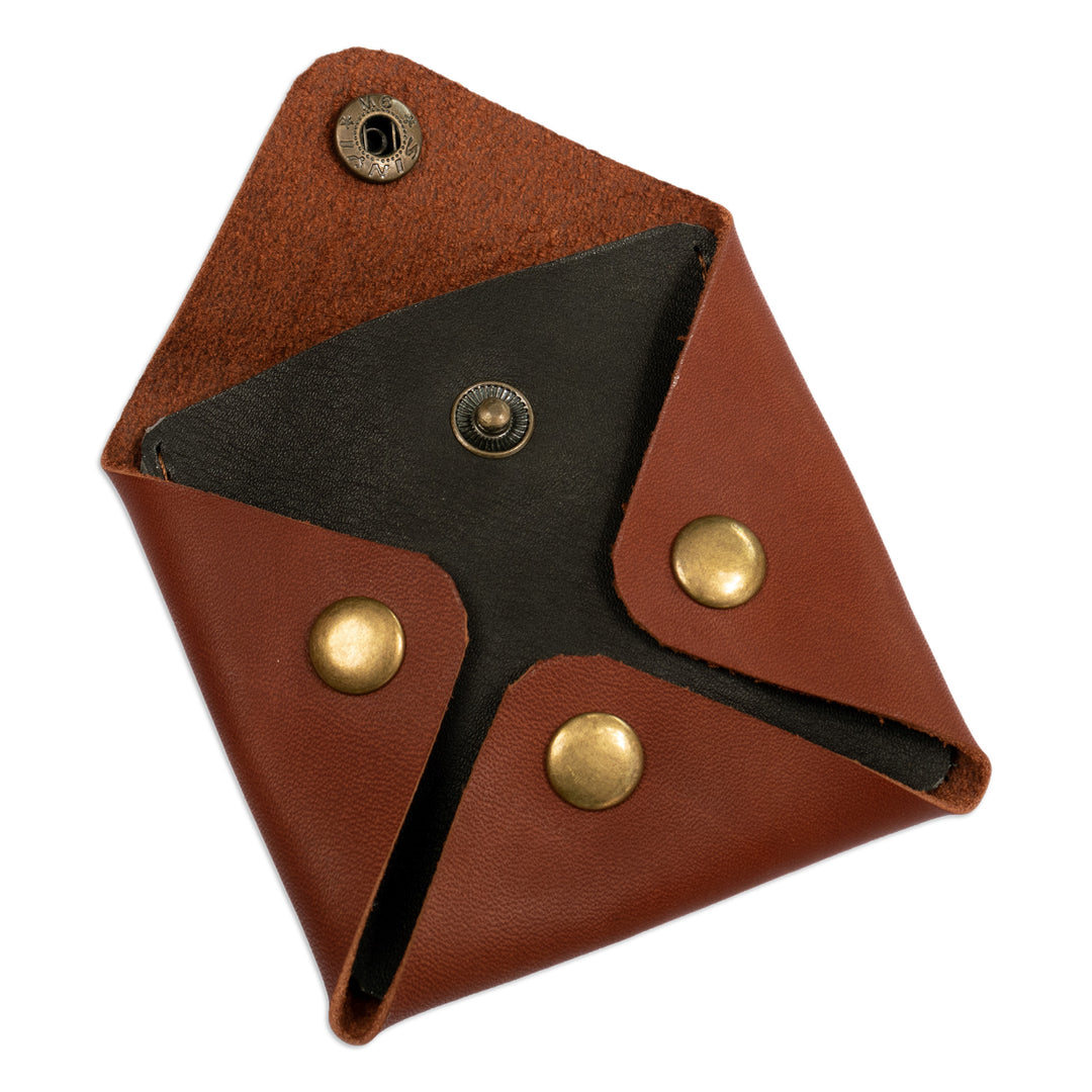 Men's Modern Geometric Coffee Leather Coin Holder - Modern Collective