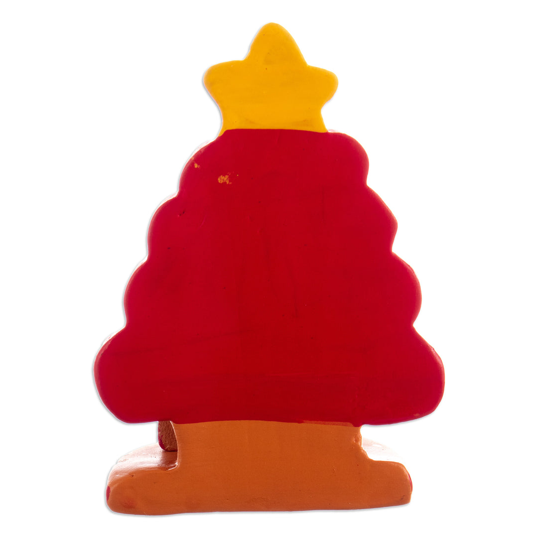 Hand-Painted Tree-Shaped Ceramic Nativity Scene in Red - Miracle Beneath the Tree