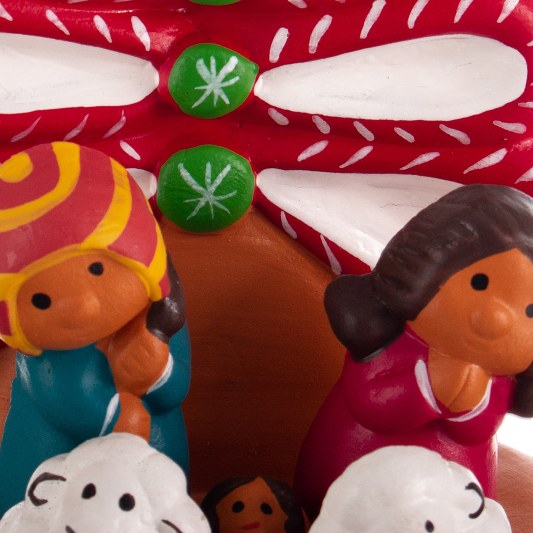 Hand-Painted Tree-Shaped Ceramic Nativity Scene in Red - Miracle Beneath the Tree