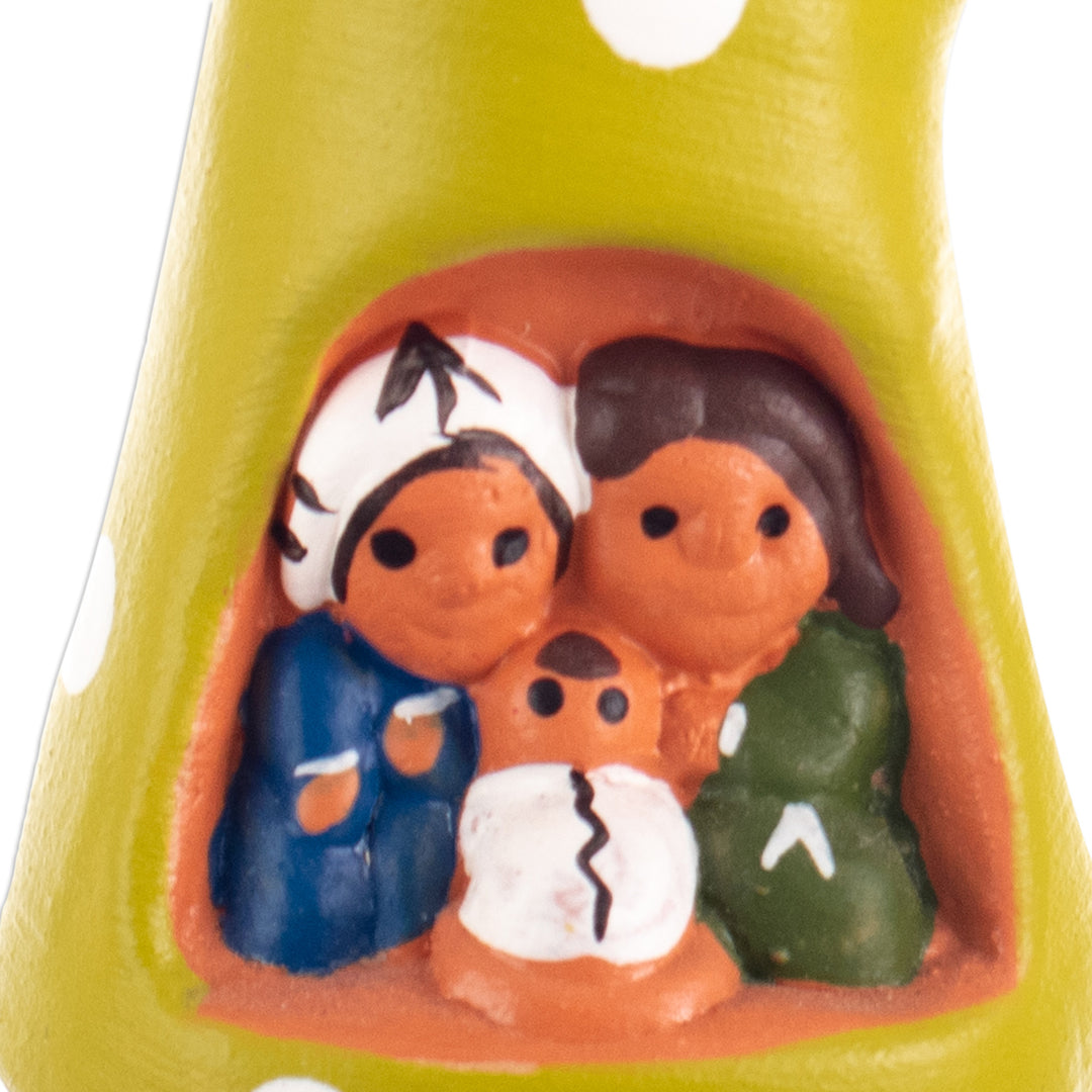 Hand-Painted Tree-Shaped Floral Ceramic Sculpture in Green - The Joyful Tree Family