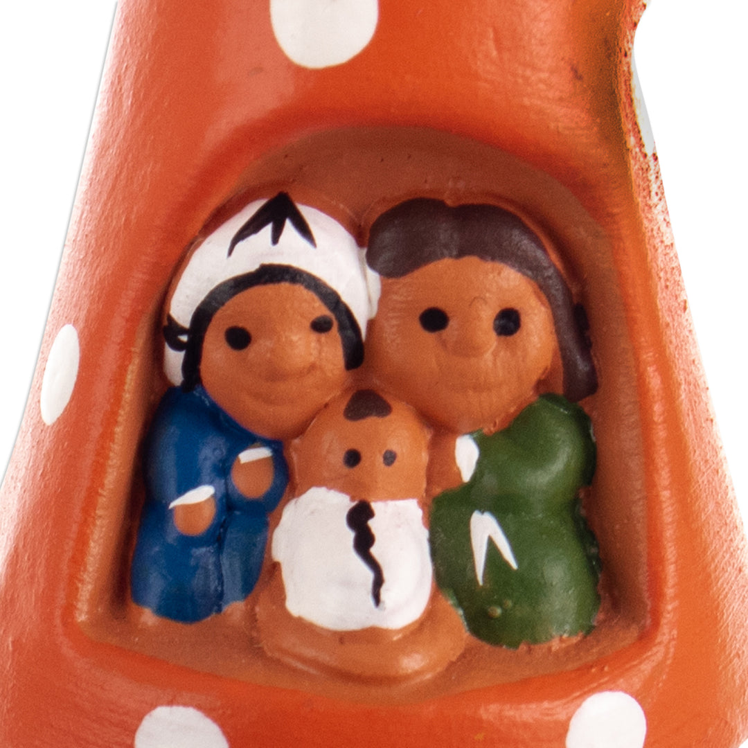 Hand-Painted Tree-Shaped Floral Ceramic Sculpture in Orange - The Charming Tree Family