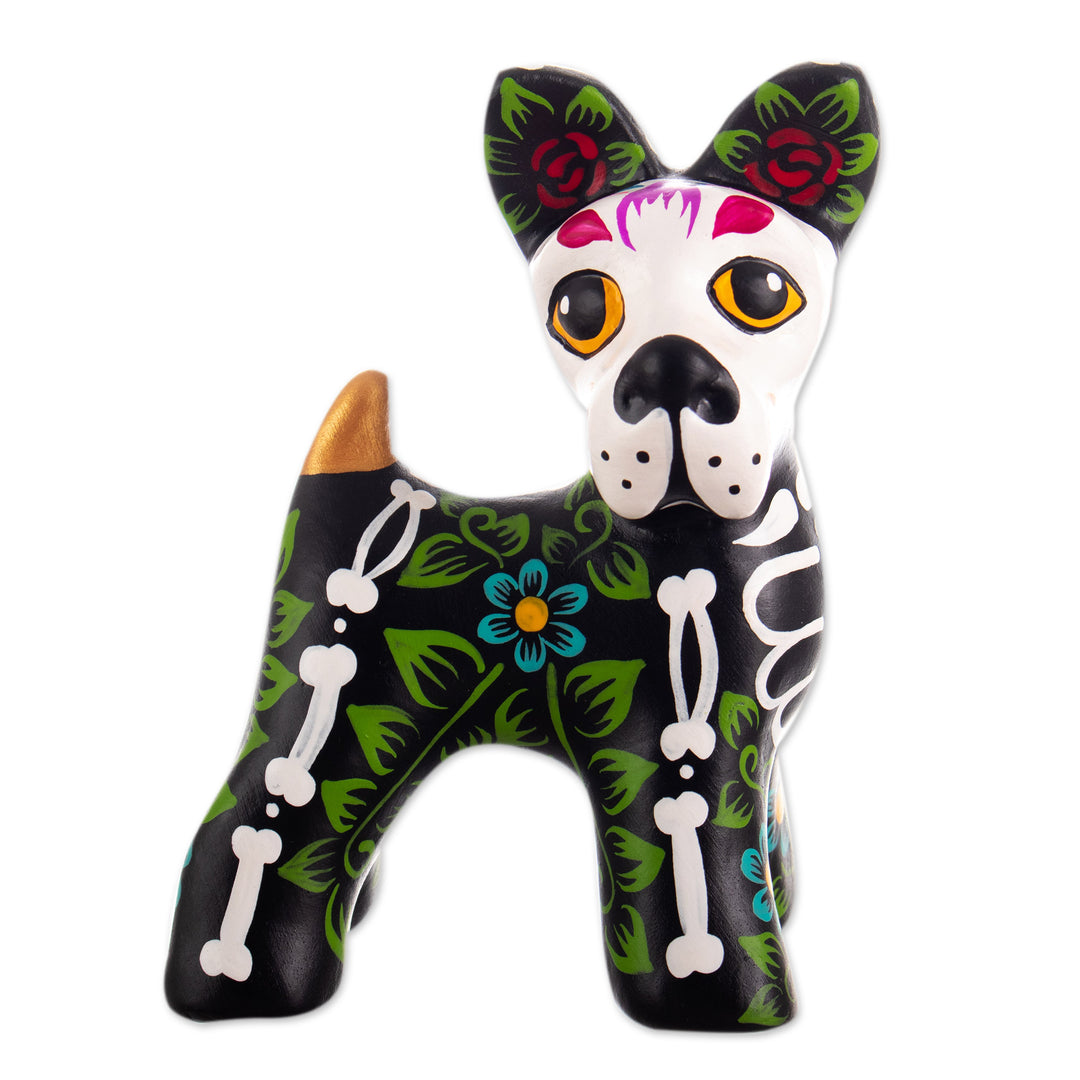 Hand-Painted Day of the Dead Dog-Shaped Ceramic Sculpture - Undying Friend