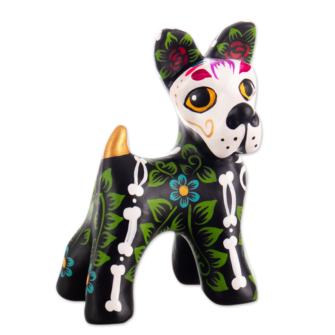 Hand-Painted Day of the Dead Dog-Shaped Ceramic Sculpture - Undying Friend