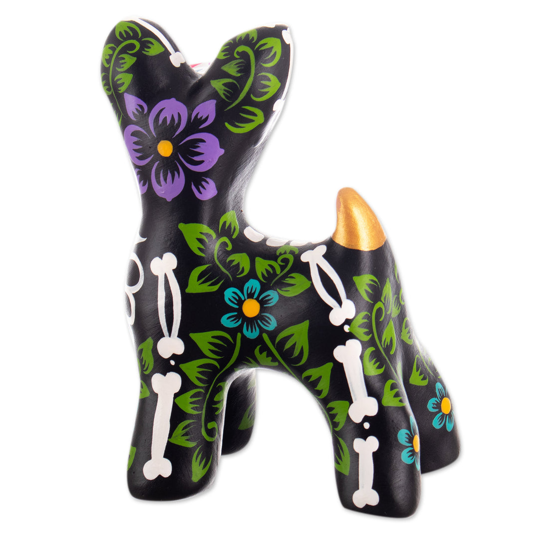 Hand-Painted Day of the Dead Dog-Shaped Ceramic Sculpture - Undying Friend