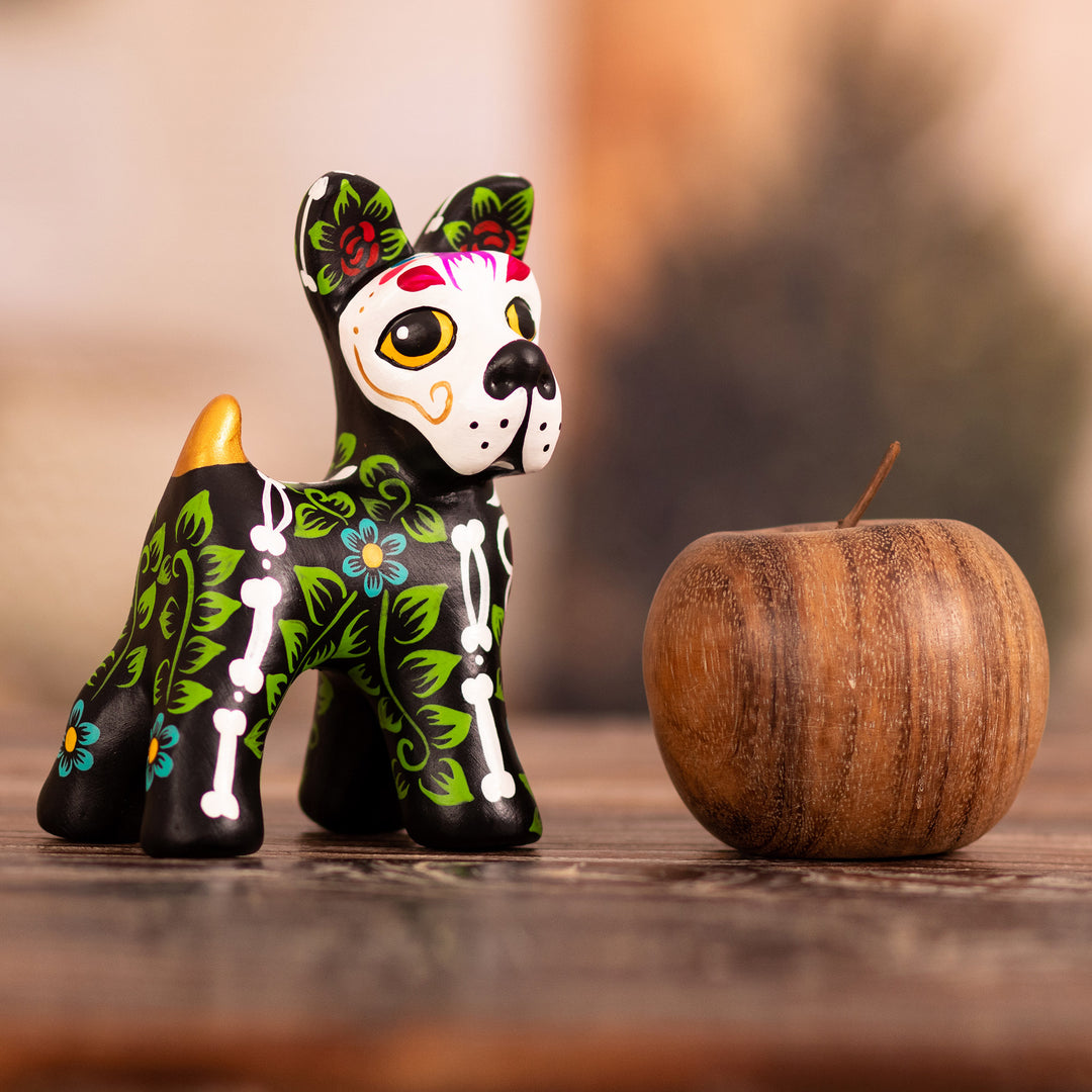 Hand-Painted Day of the Dead Dog-Shaped Ceramic Sculpture - Undying Friend