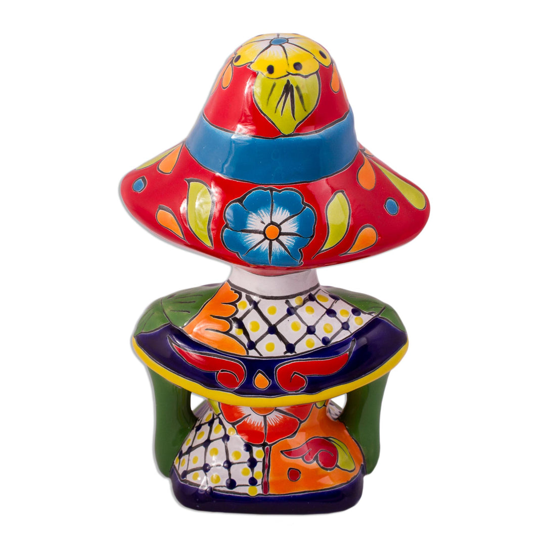 Hand-Painted Ceramic Catrina Sculpture from Mexico - Camellia Woman