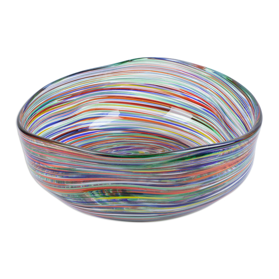 Eco-Friendly Multicolor Striped Handblown Glass Salad Bowl - Hypnotic
