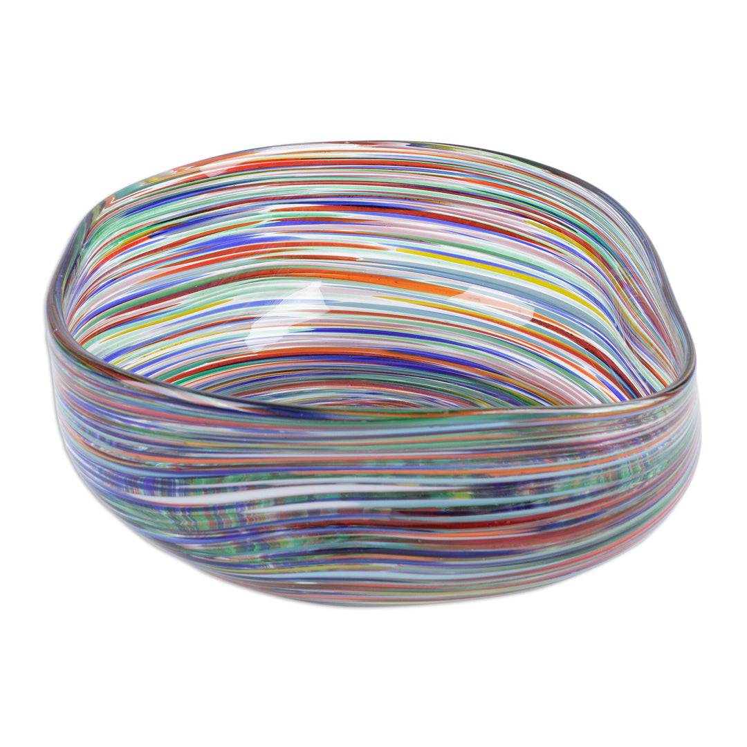 Eco-Friendly Multicolor Striped Handblown Glass Salad Bowl - Hypnotic