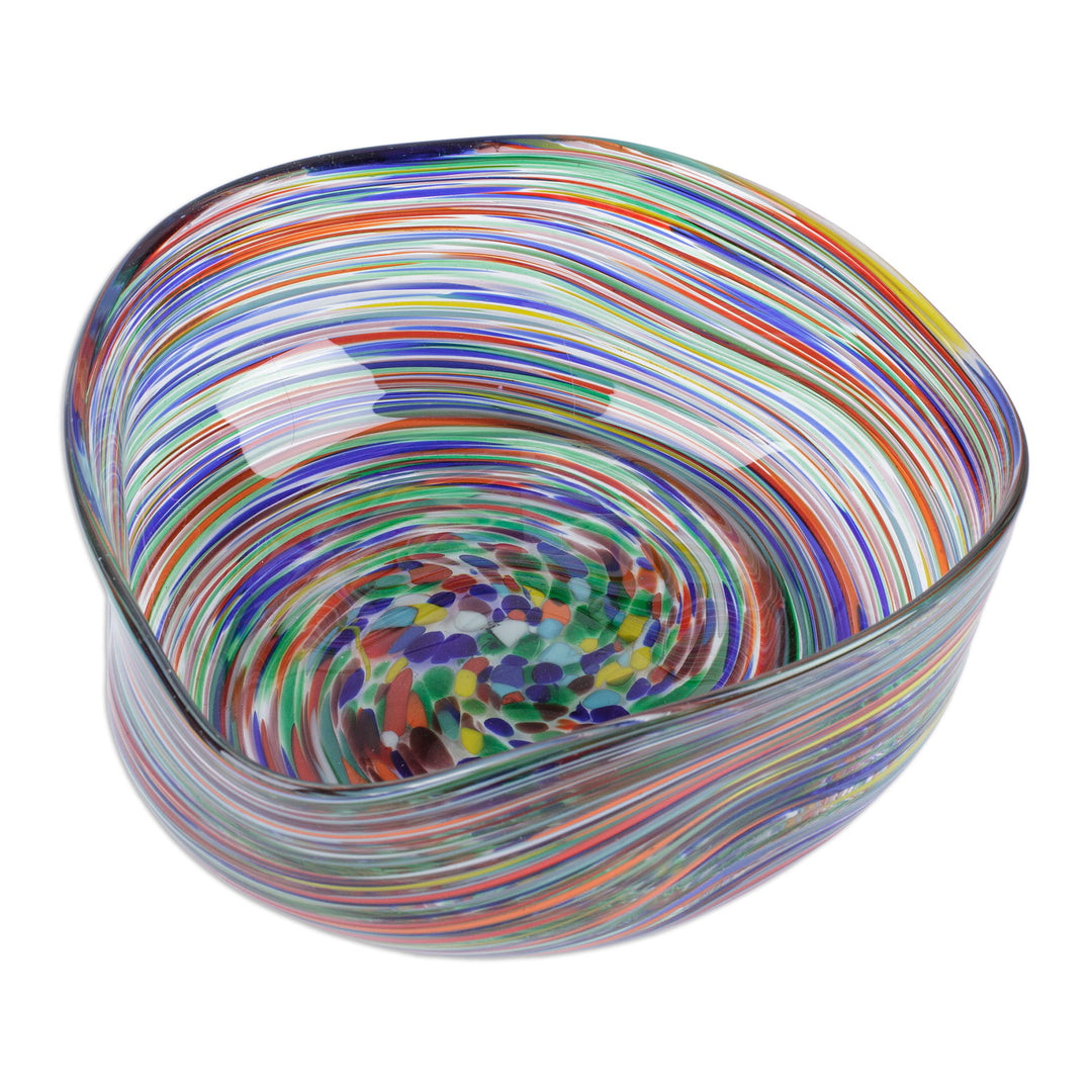 Eco-Friendly Multicolor Striped Handblown Glass Salad Bowl - Hypnotic