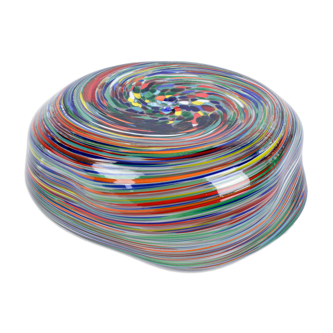 Eco-Friendly Multicolor Striped Handblown Glass Salad Bowl - Hypnotic
