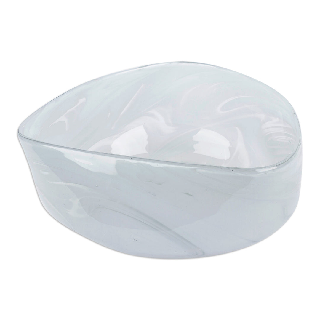 Eco-Friendly White Handblown Glass Salad Bowl from Mexico - Heavenly Delicacies